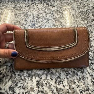 Micheal Kors Brown Leather Trifold Zipper Detailed Wallet